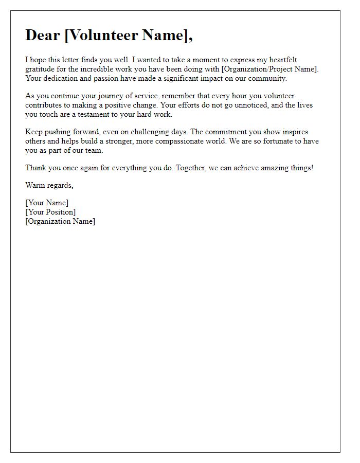 Letter template of encouragement for continued volunteer work