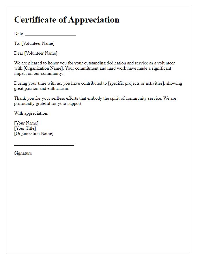 Letter template of honors for volunteer engagement