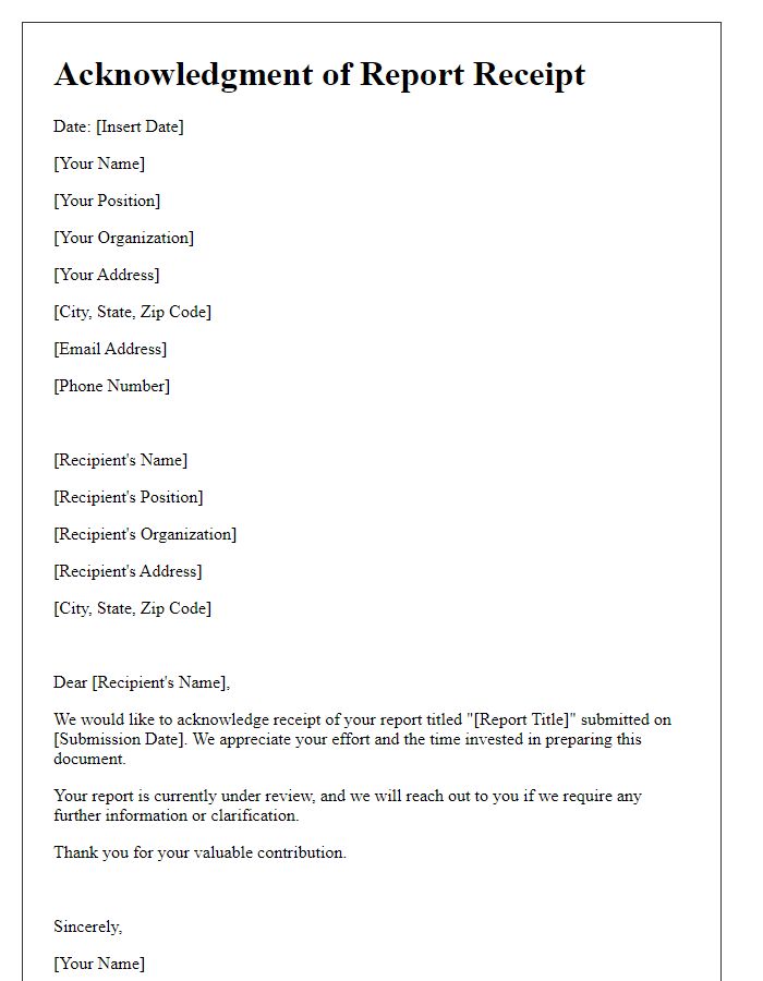 Letter template of acknowledgment for report received