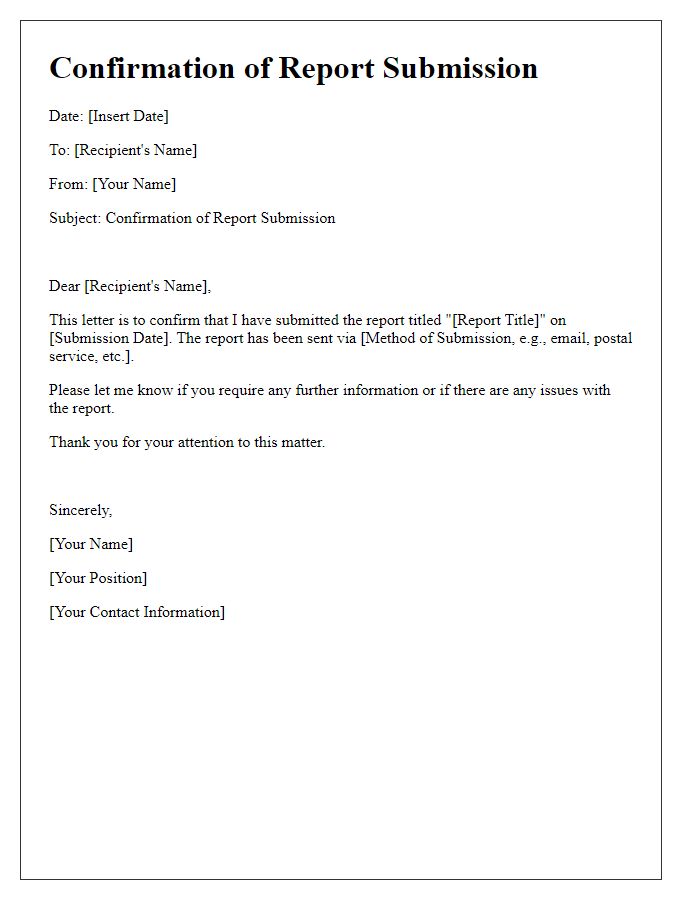 Letter template of confirmation for report submission