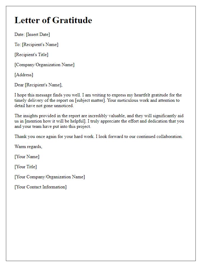 Letter template of gratitude for report delivery