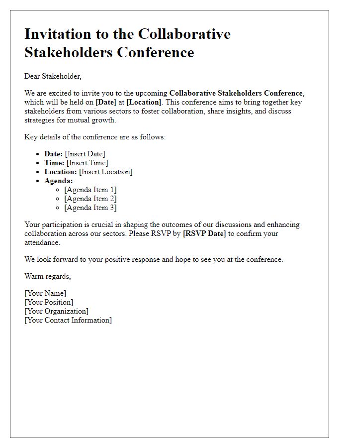 Letter template of collaborative conference invitation for stakeholders