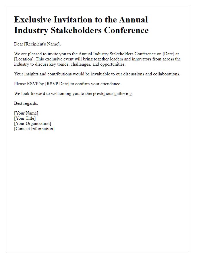 Letter template of exclusive conference invitation for industry stakeholders