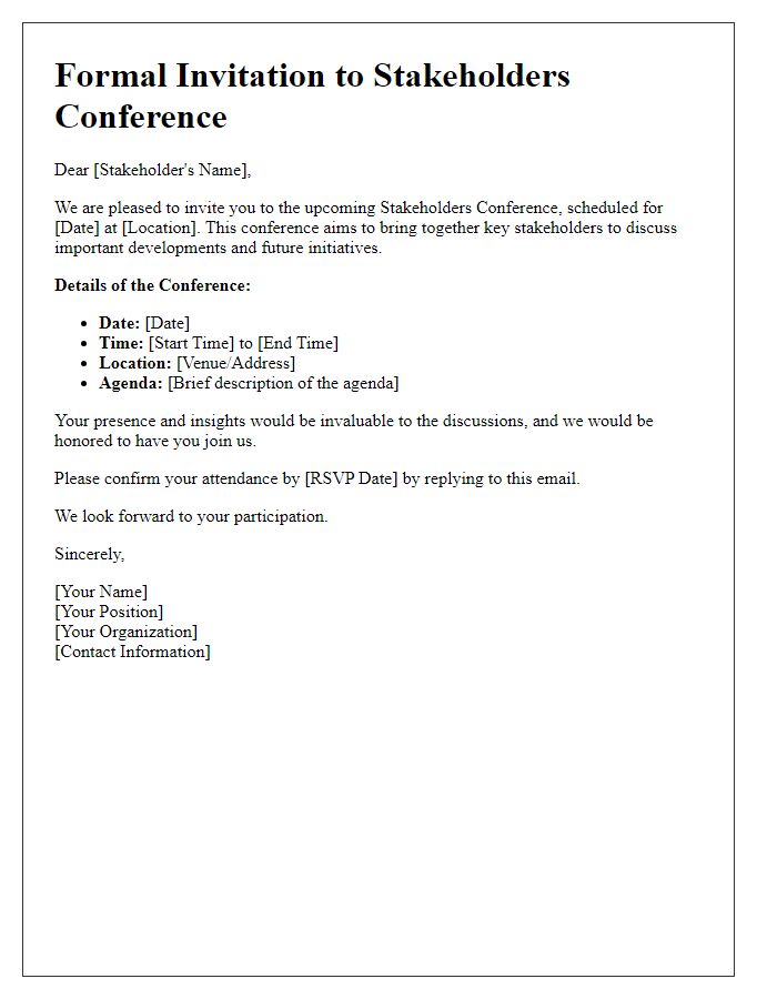 Letter template of formal conference invitation for stakeholders