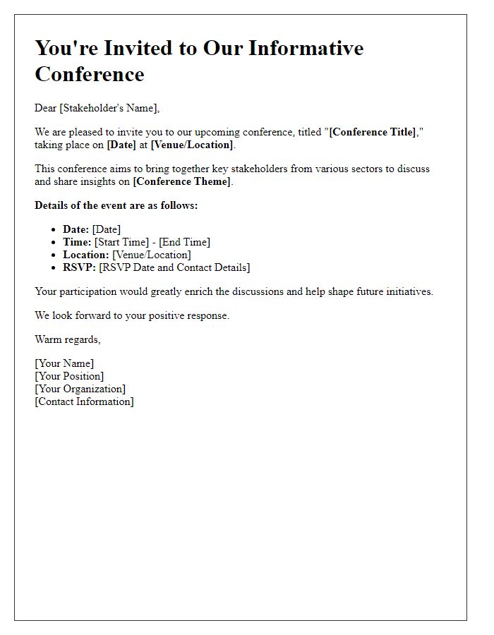 Letter template of informative conference invitation directed at stakeholders