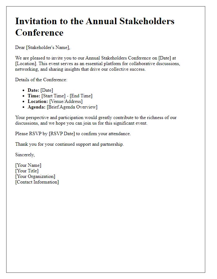 Letter template of professional invitation to key stakeholders for conference