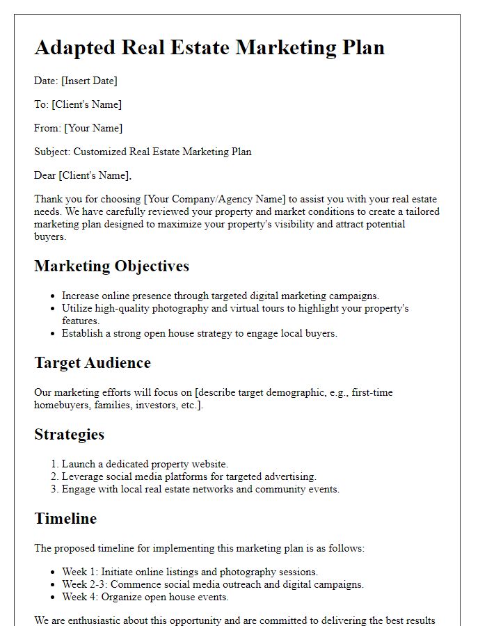 Letter template of adapted real estate marketing plans