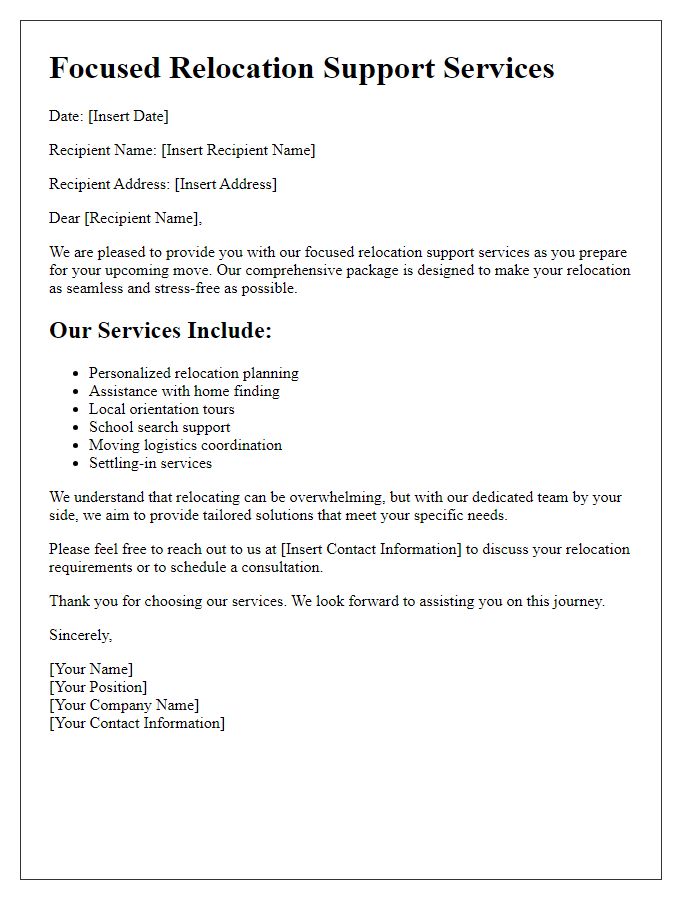 Letter template of focused relocation support services