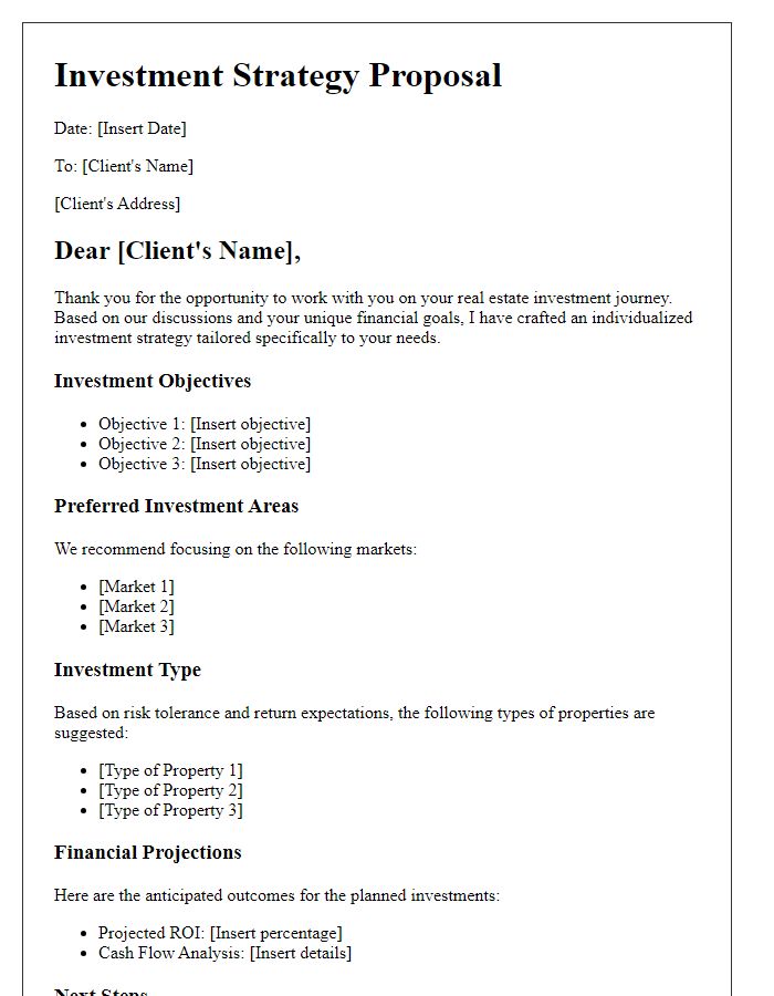 Letter template of individualized real estate investment strategy