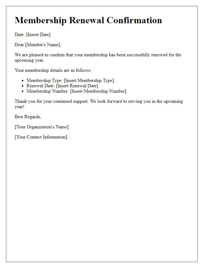 Letter template of confirming your membership renewal