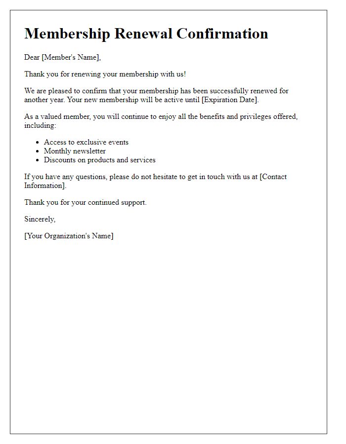 Letter template of membership renewal confirmation