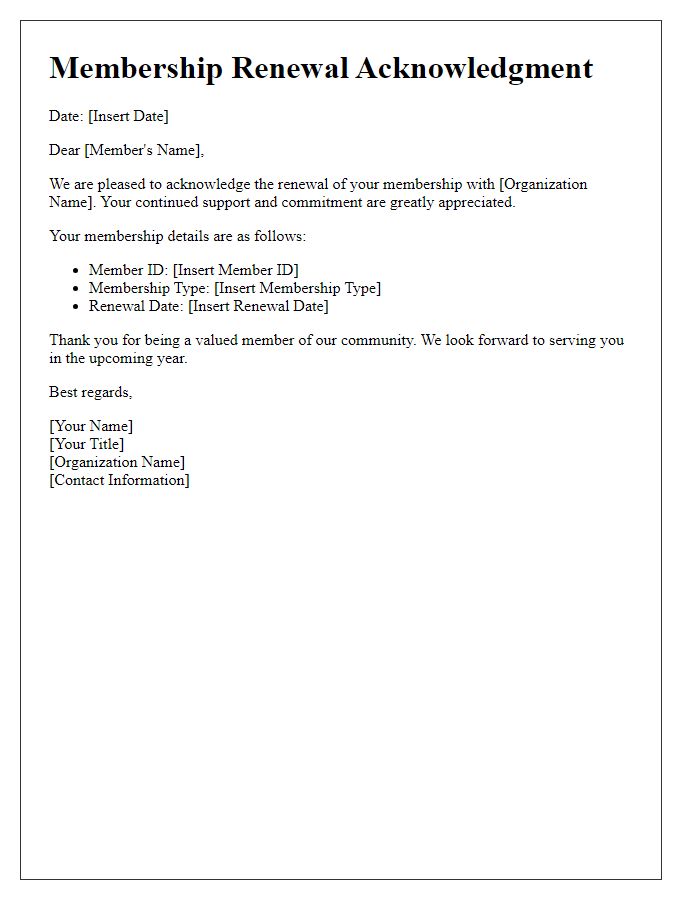 Letter template of renewed membership acknowledgment