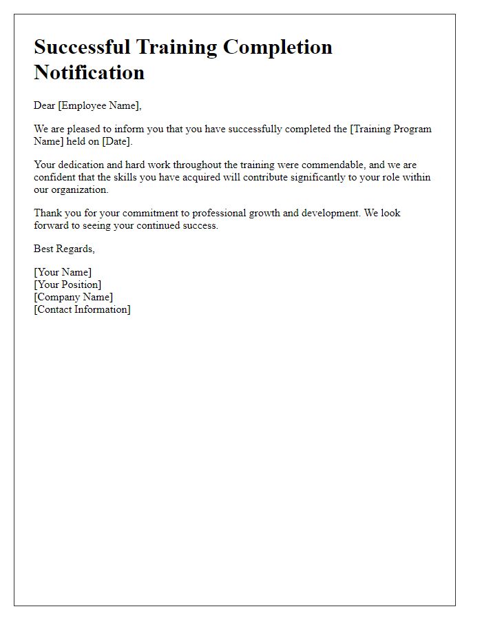 Letter template of Successful Training Completion Notification