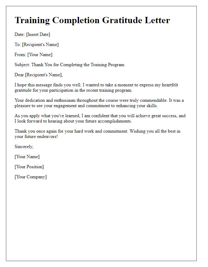 Letter template of Training Completion Gratitude