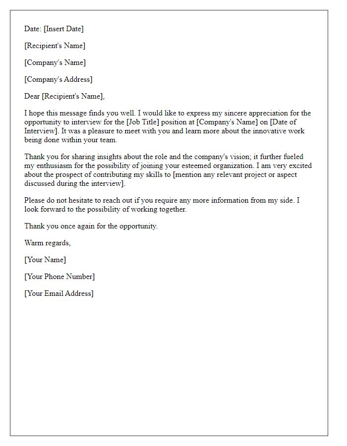 Letter template of appreciation for interview opportunity.