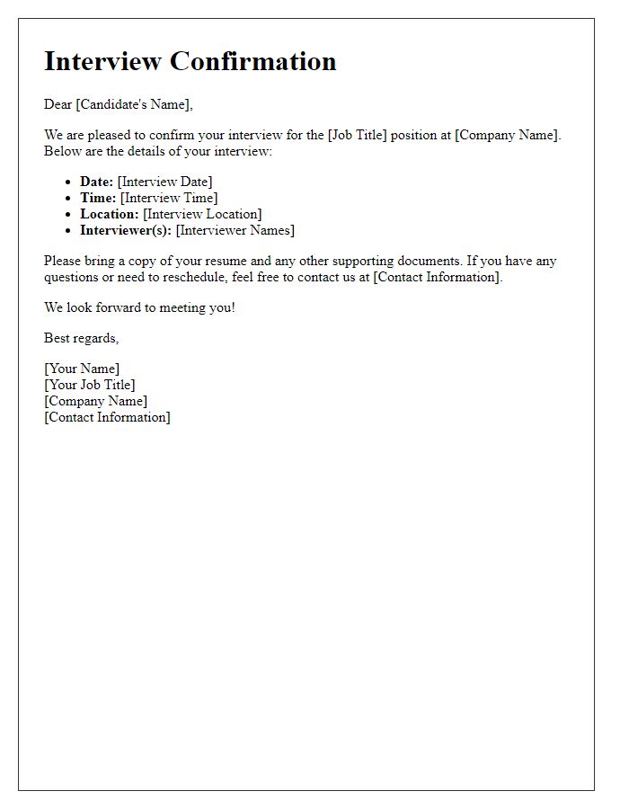 Letter template of confirmation for interview date and time.