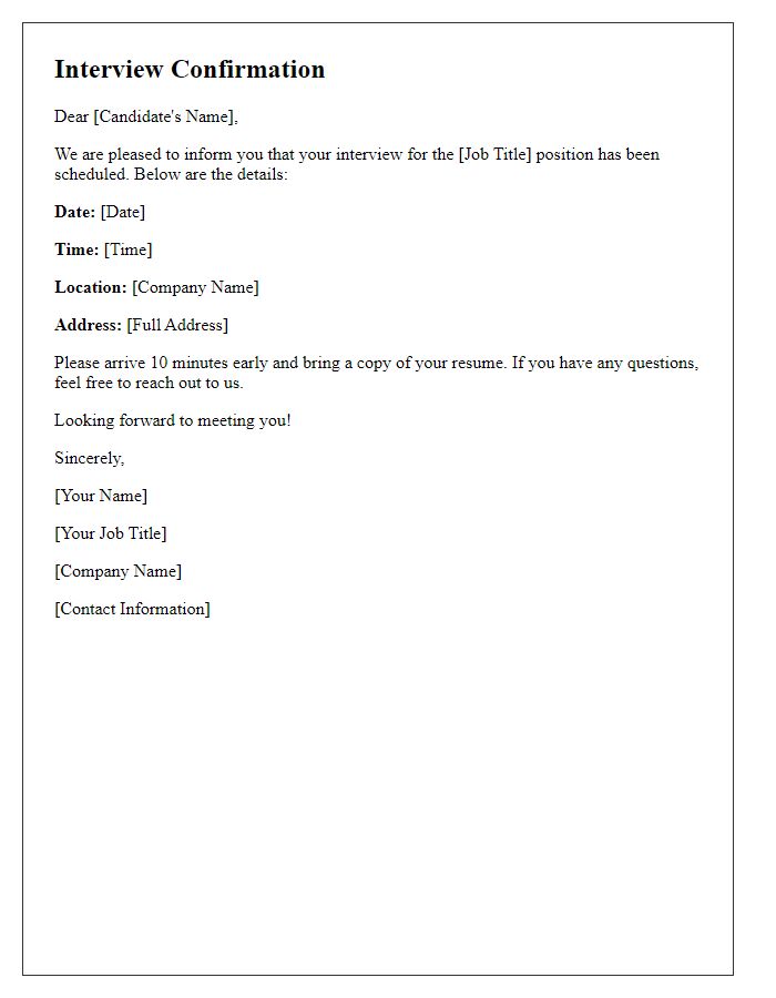 Letter template of confirmation for interview location details.