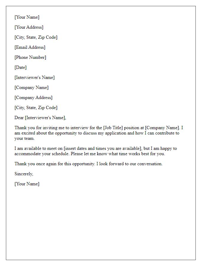 Letter template of response to in-person interview invitation.