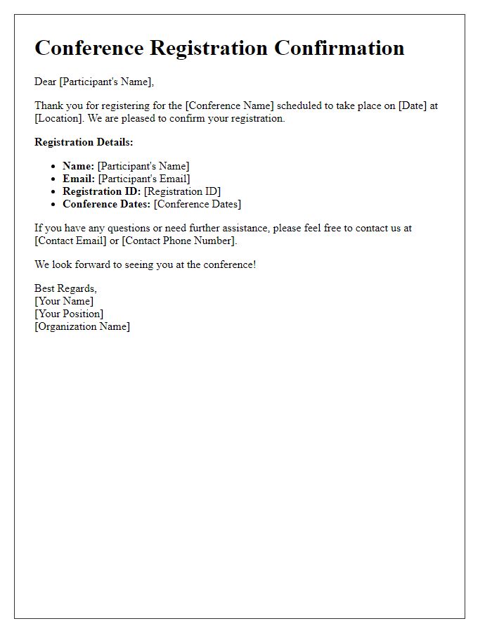 Letter template of Conference Registration Confirmation