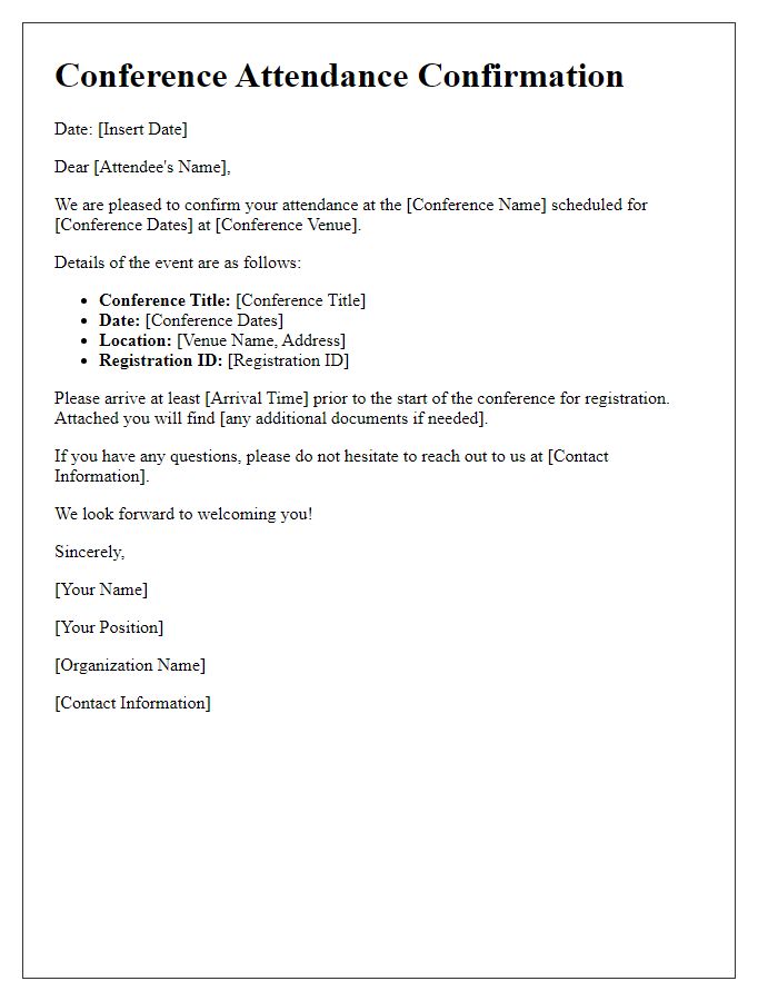 Letter template of Confirmation Notice for Conference Attendance