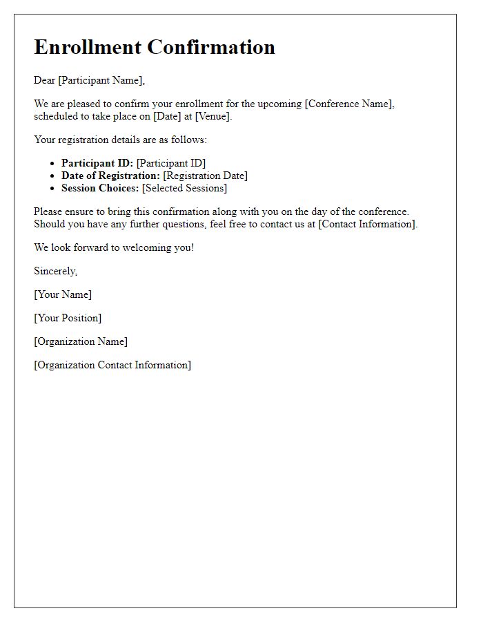 Letter template of Enrollment Confirmation for the Conference