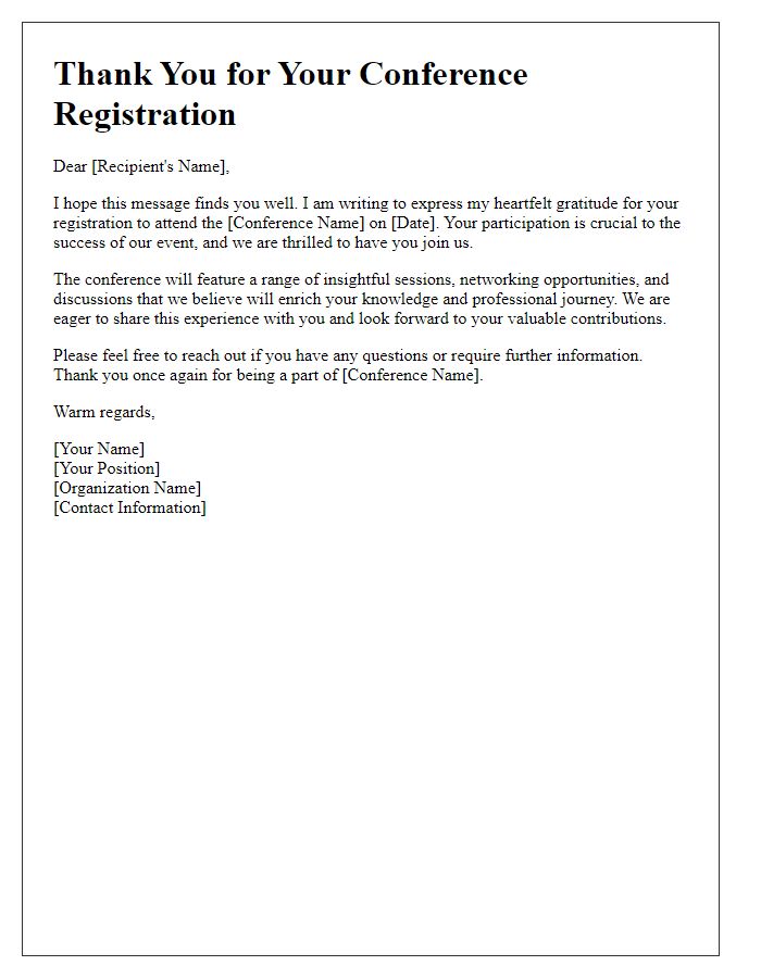 Letter template of Gratitude for Conference Registration