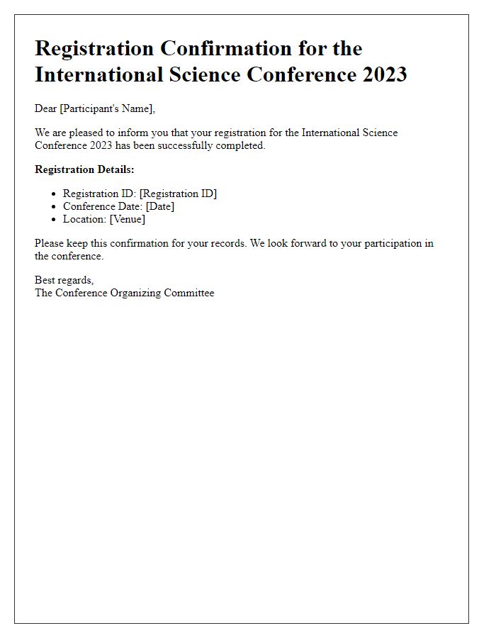 Letter template of Successful Registration for the Conference