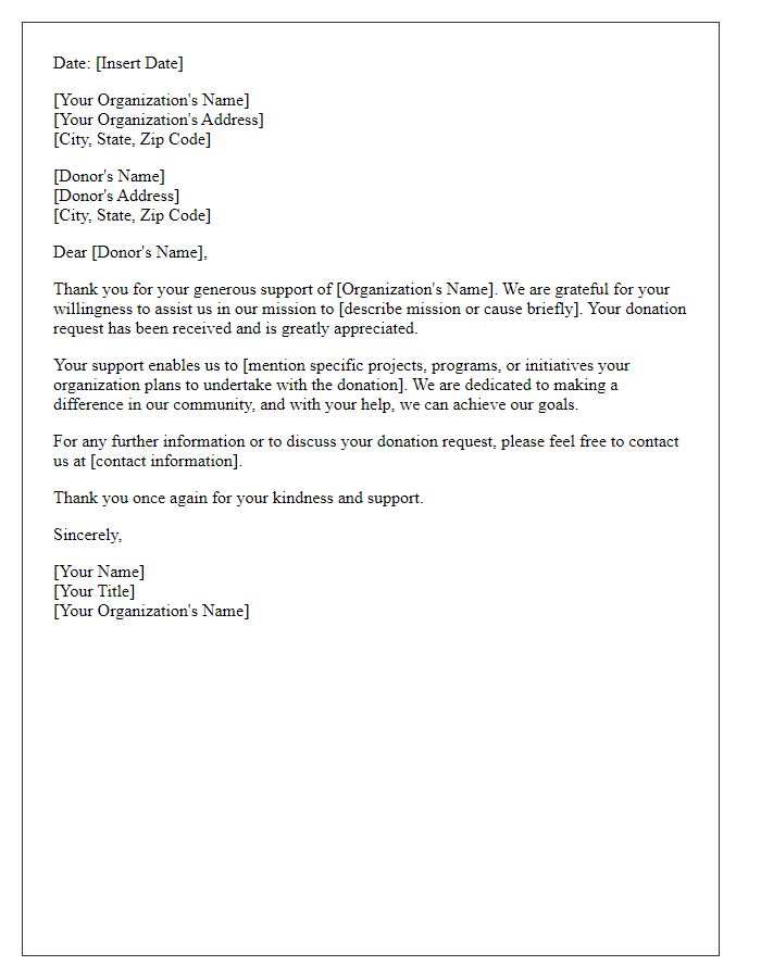 Letter template of acknowledgment for donation request.