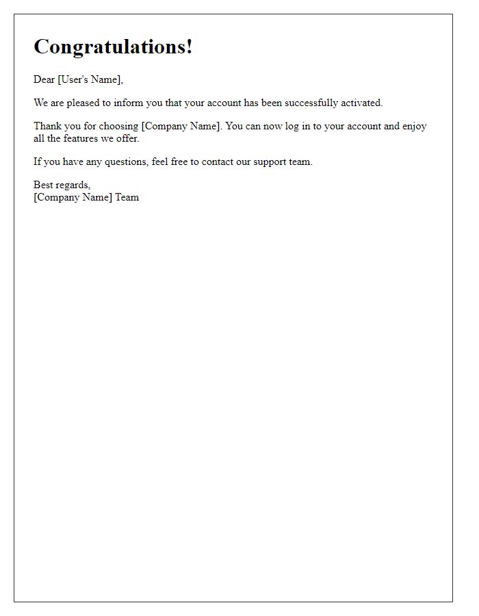 Letter template of Account Successfully Activated
