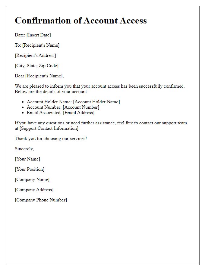 Letter template of Confirmation of Account Access