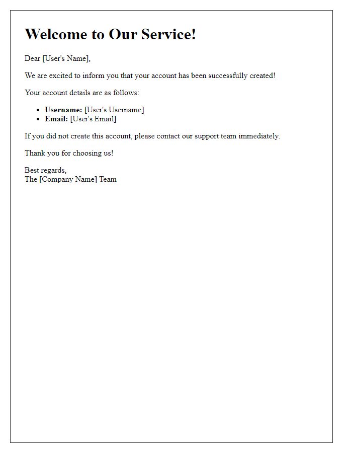 Letter template of Successful Account Creation Notification