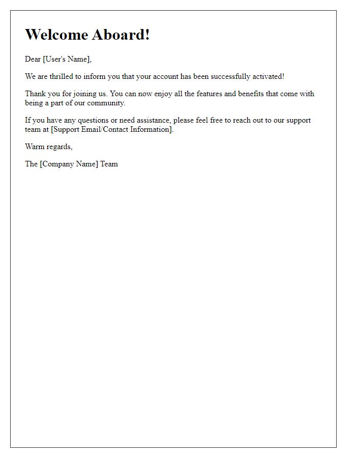 Letter template of Welcome aboard: Account Activated