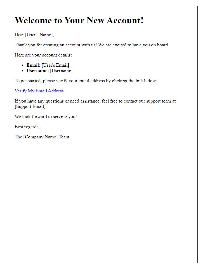 Letter template of Welcome to Your New Account