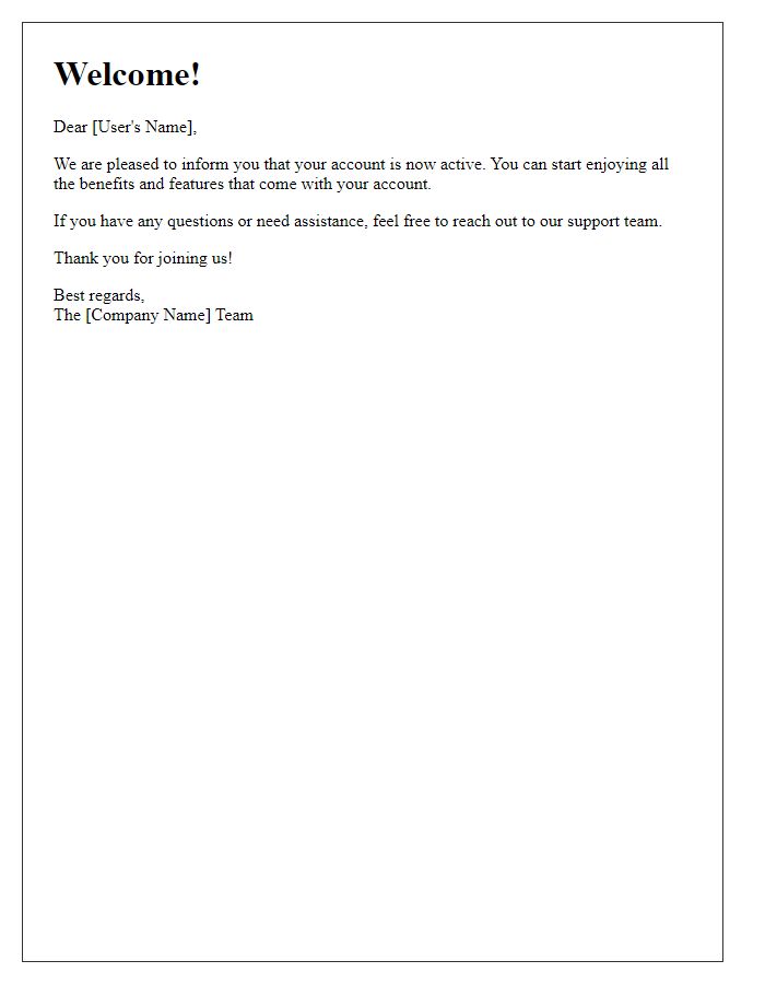 Letter template of Your Account is Now Active