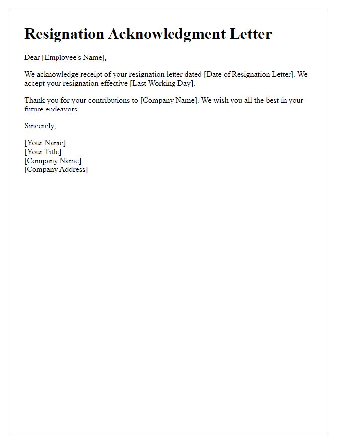 Letter template of acknowledgment for resignation acceptance