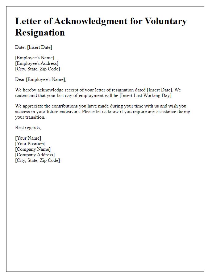 Letter template of acknowledgment for voluntary resignation