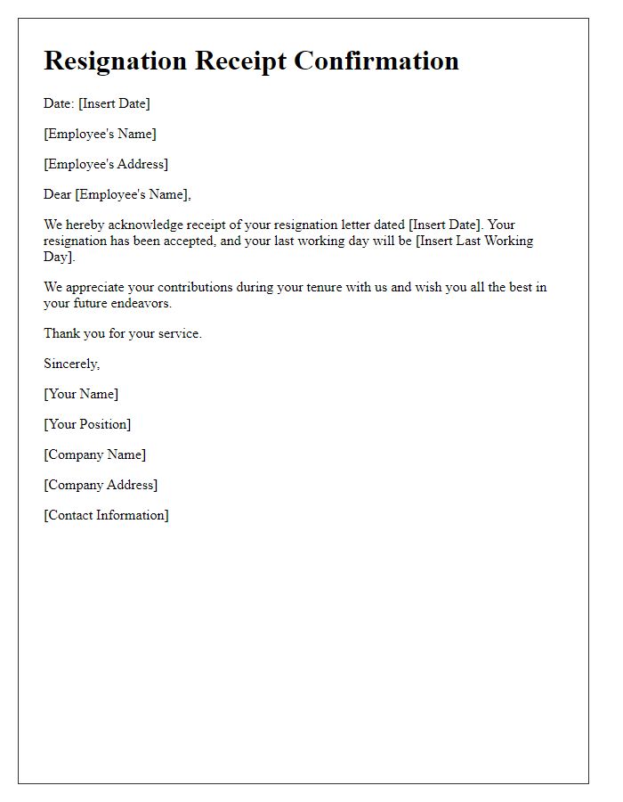 Letter template of formal resignation receipt confirmation