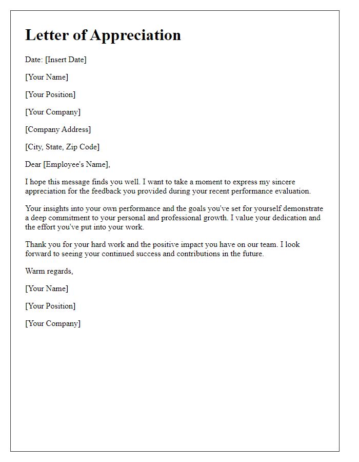 Letter template of appreciation for performance evaluation feedback