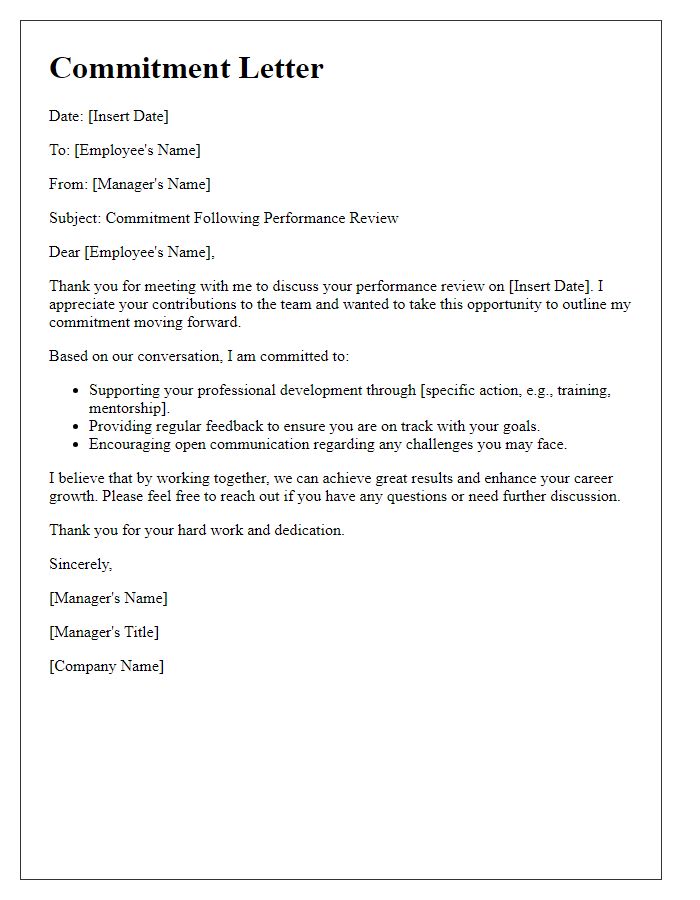 Letter template of commitment after performance review