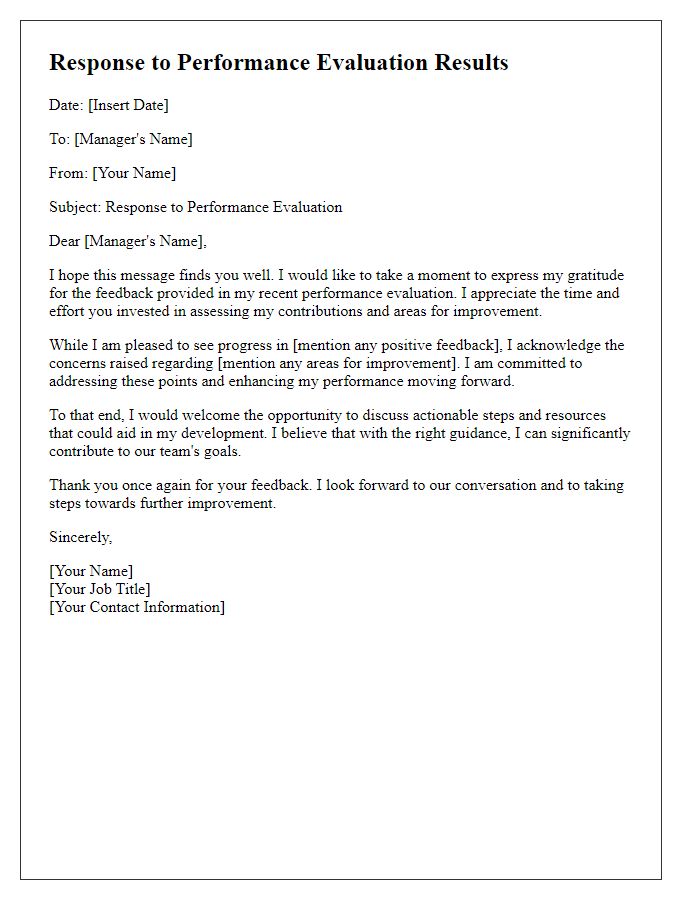 Letter template of response to performance evaluation results