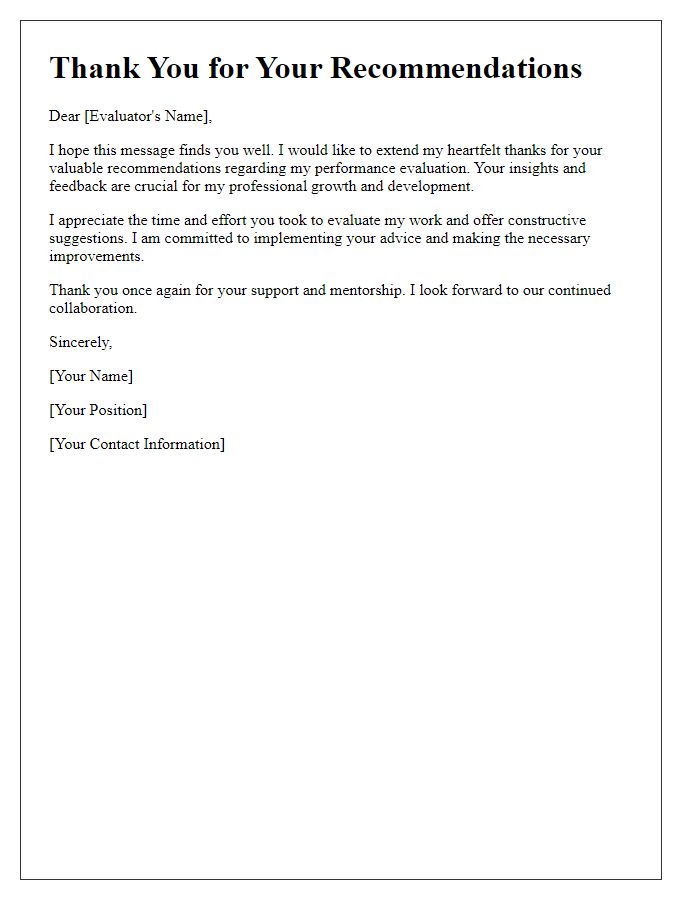 Letter template of thanks for performance evaluation recommendations