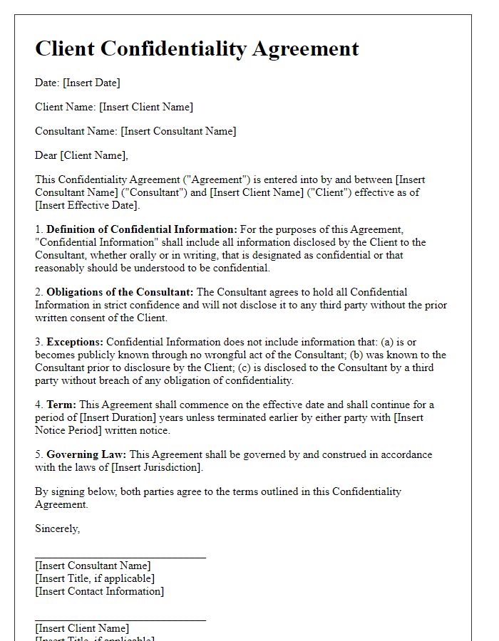 Letter template of client confidentiality agreement for consultants