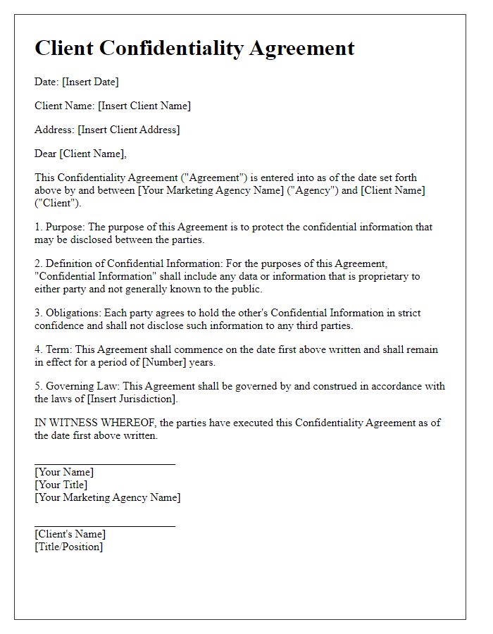 Letter template of client confidentiality agreement for marketing agencies