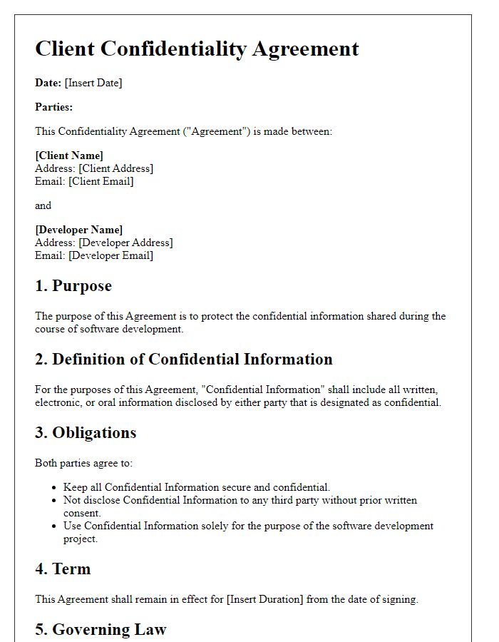 Letter template of client confidentiality agreement for software developers