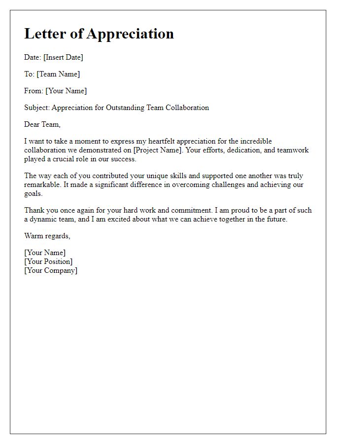 Letter template of appreciation for team collaboration success