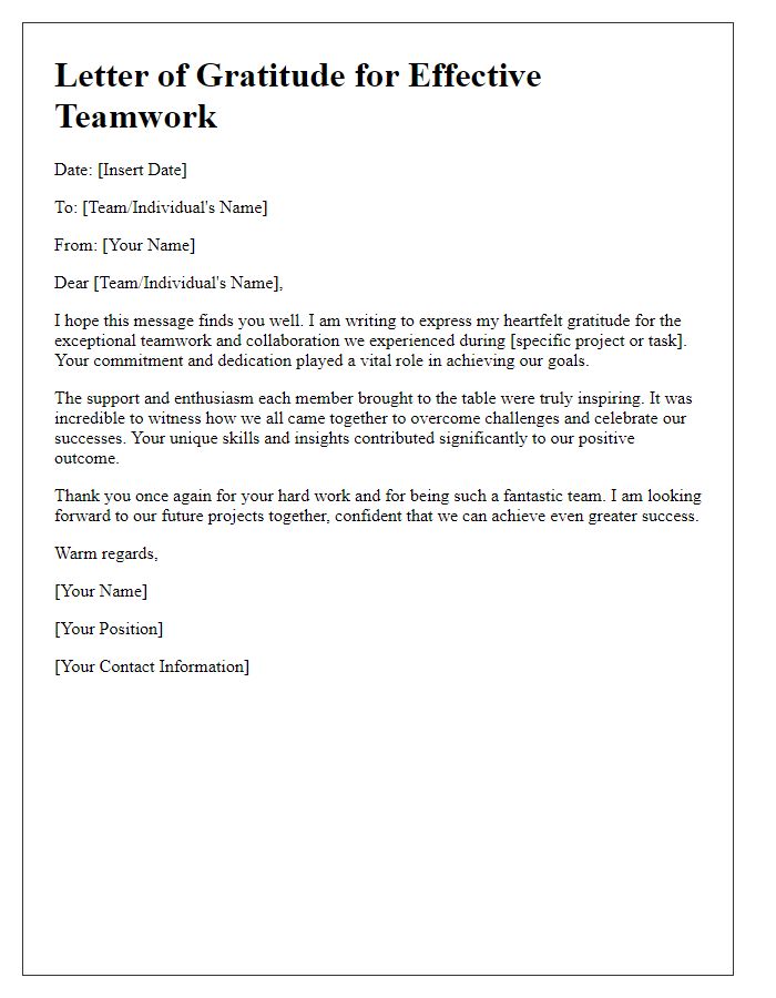 Letter template of gratitude for effective teamwork