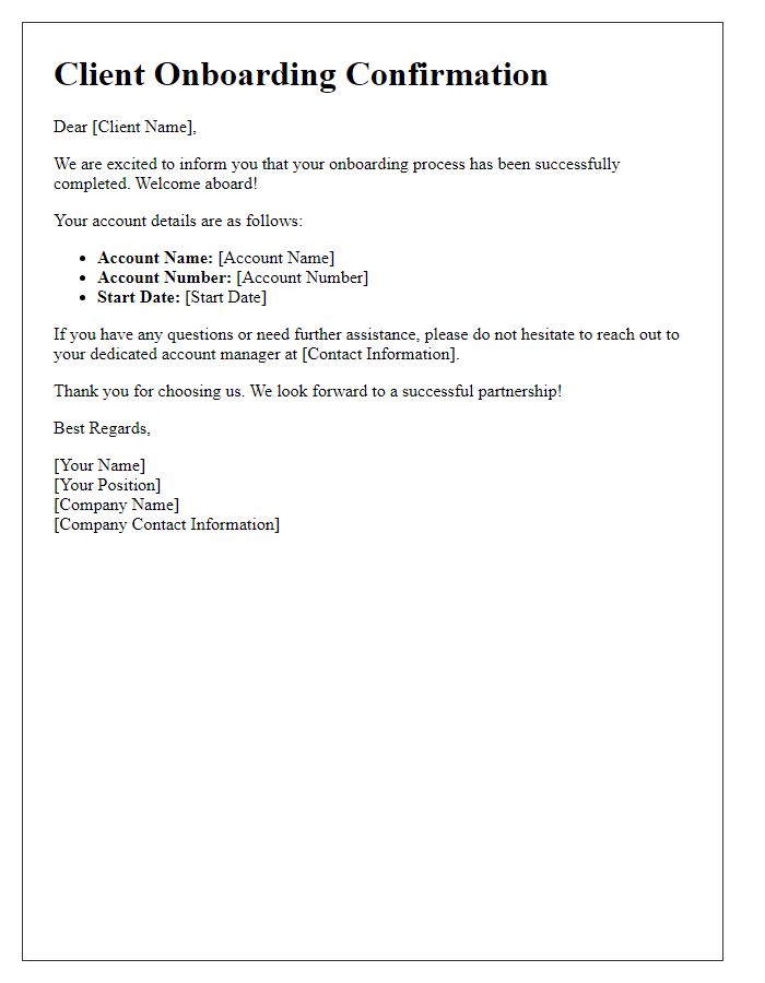 Letter template of Client Onboarding Confirmation