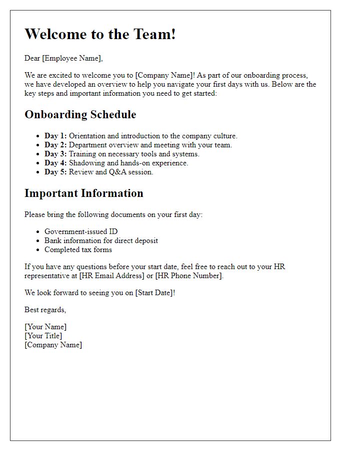 Letter template of Onboarding Process Overview