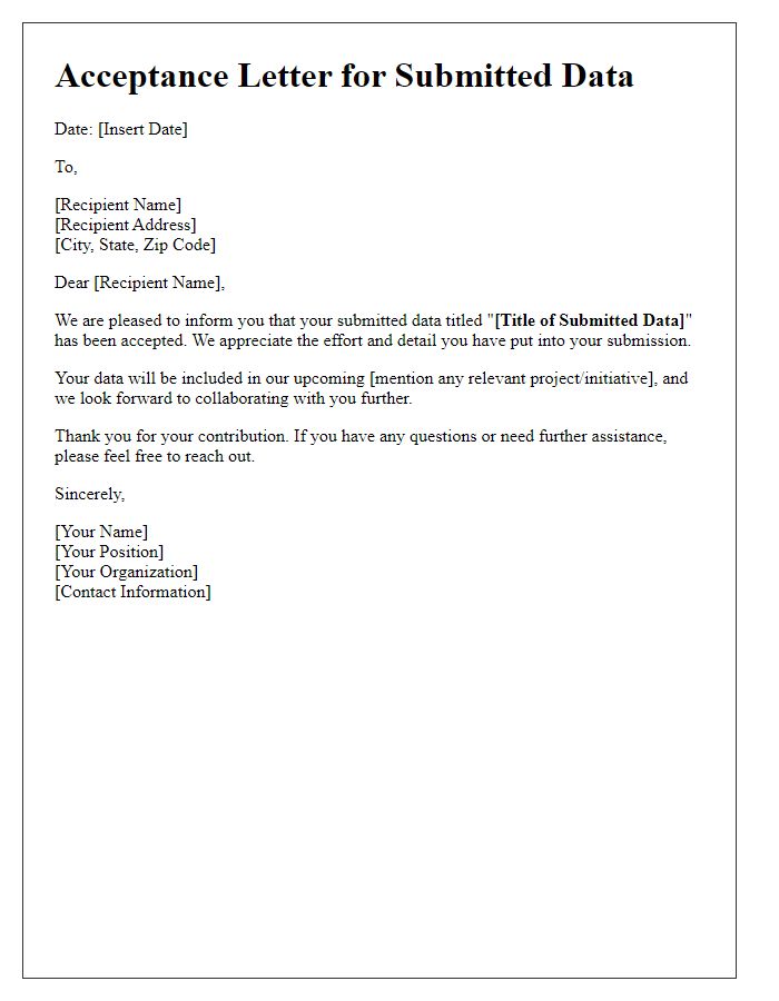 Letter template of Acceptance for Submitted Data