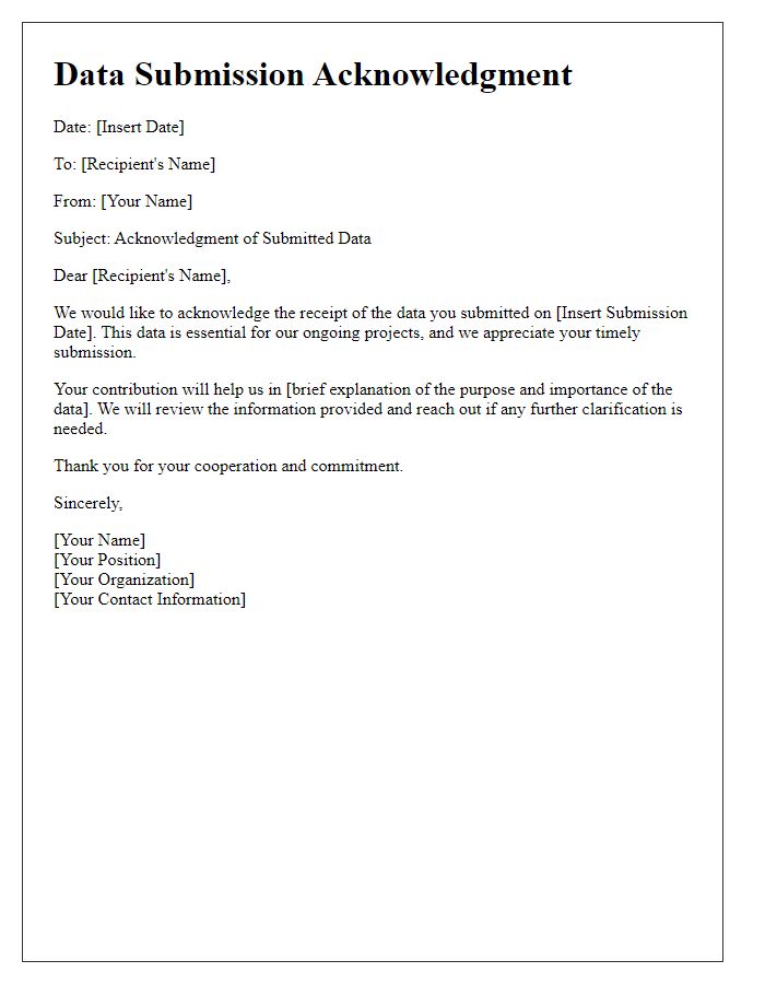 Letter template of Acknowledgment for Submitted Data